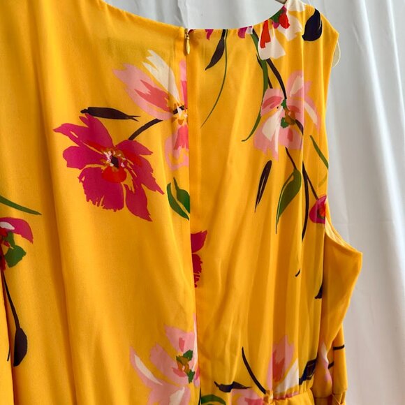 Jessica Howard Women's Plus 24W Yellow dress with pink flowers and layered skirt - Picture 2 of 10